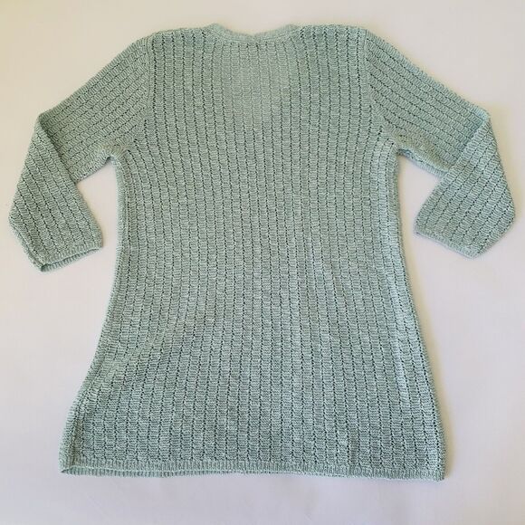 J Jill Sweater M  Aqua Blue Open Knit Tunic Coquette Resort Coastal Beach Boho - Picture 3 of 8